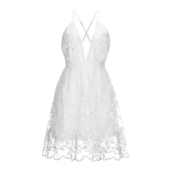 021 Boho White Floral Embroidered Formal Wedding Prom Dress - Picture 8 of 9